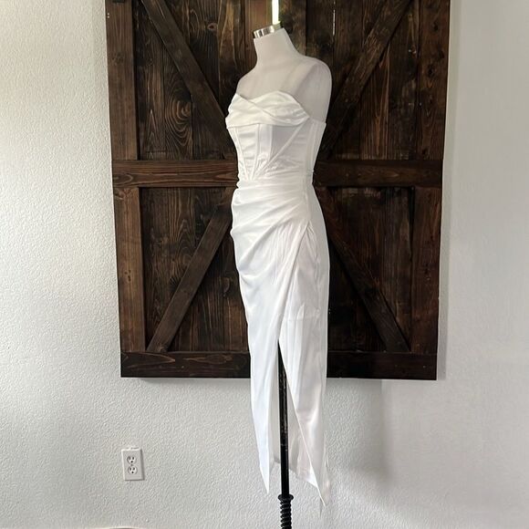 NWT KUTUMAI Cowl Neck Satin Corset Dress Strapless Tube Top Split Party Cocktail - Picture 8 of 16